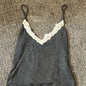 Free People intimately Charcoal Camisole with Cream Lace
